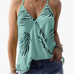 Aqua palm leaf tank top, size small